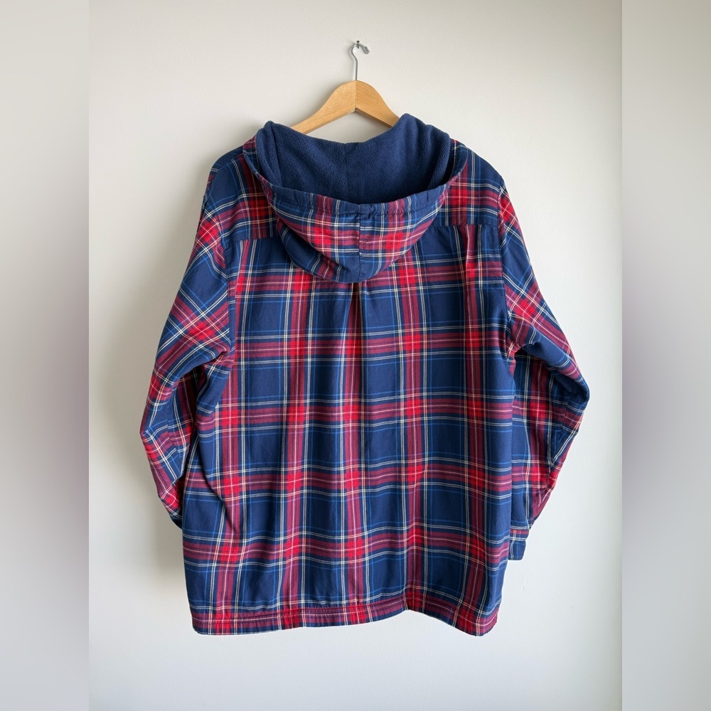 L.L.Bean Hooded Flannel Shirt Jacket Women’s 1X Plaid Fleece Lined Button Front - Picture 2 of 8